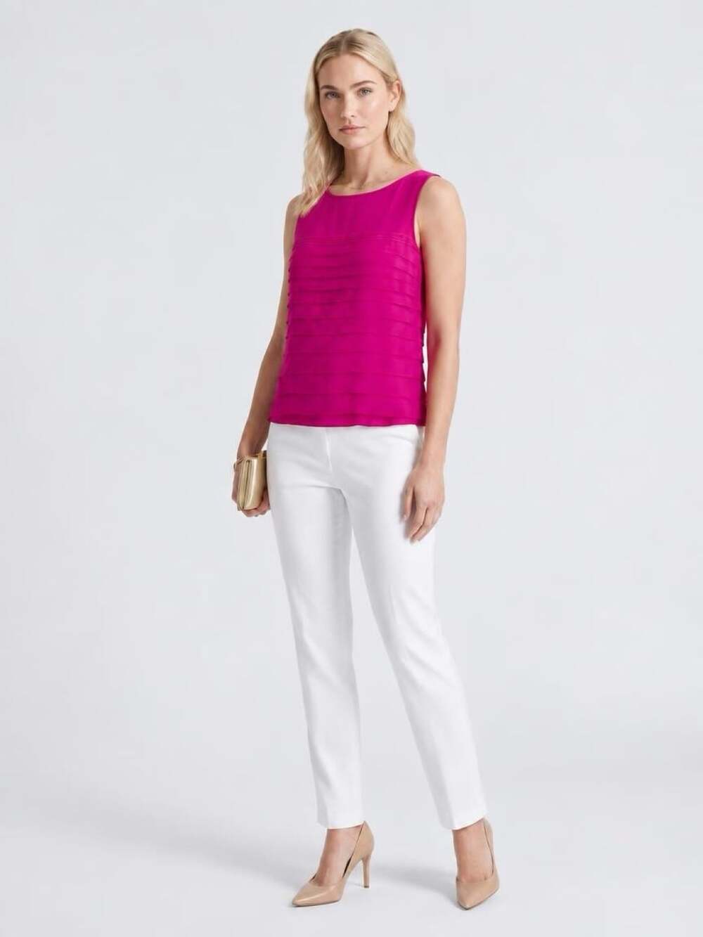 Dana Buchman Tank Top Size S Pink Pleated Layered Sleeveless Blouse